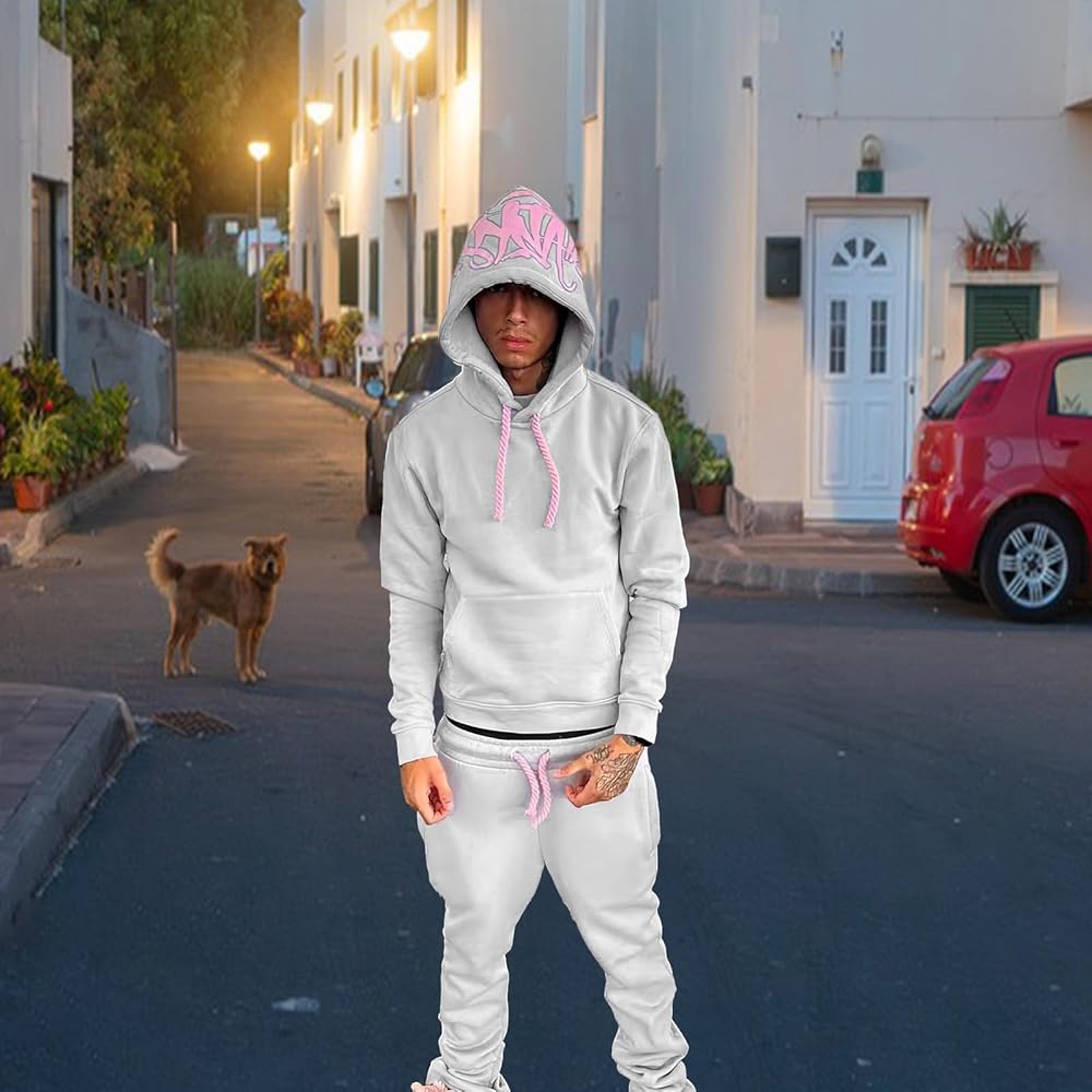 セットアップ（メンズ） Luxury Street Wear Washed INF Sweat Pants 2 Set up unisexual Streetwear Acid Washed Sweat Suits Zipper Hoodies Tracksuit